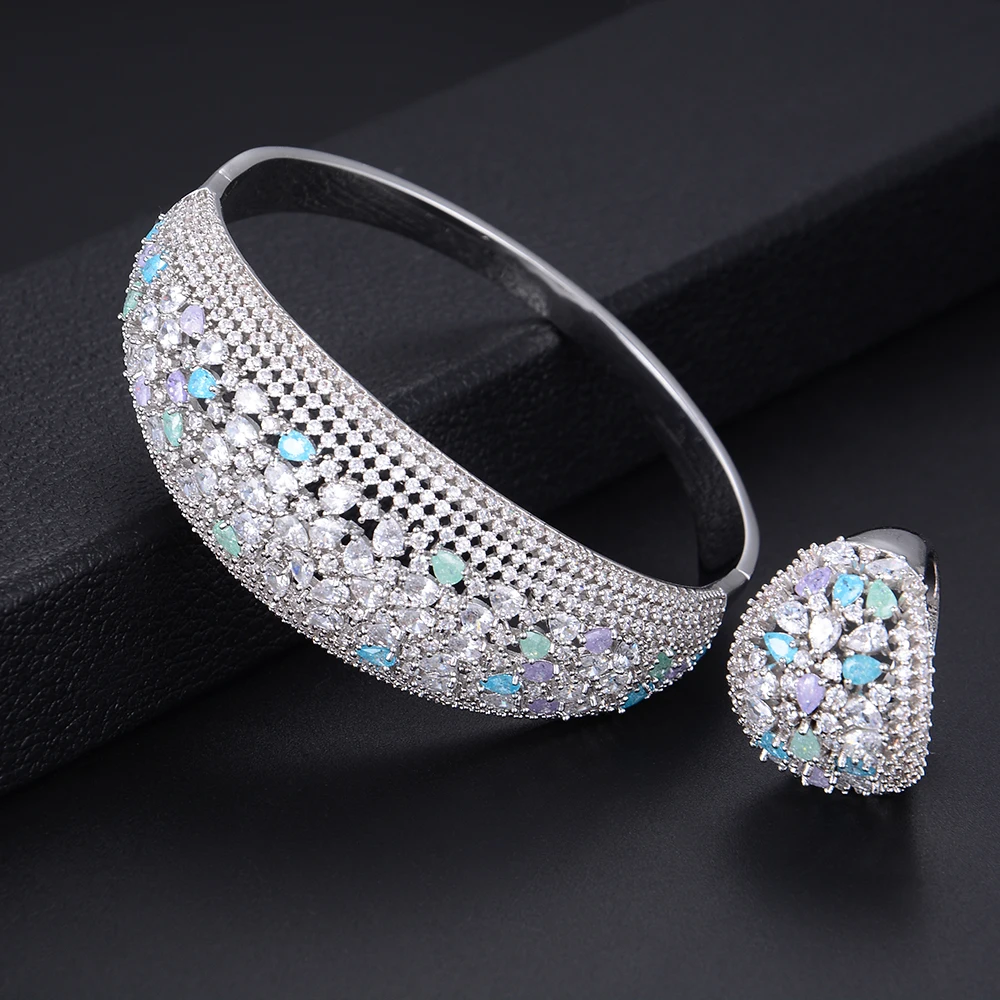 

missvikki Brand Vintage Style Fashion Jewelry Bangle Ring Jewelry Set For Women Bridal Wedding Women Anniversary Jewelry