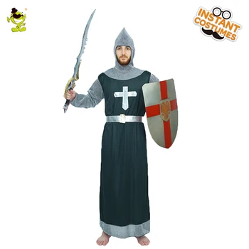 

Medieval Knight Warrior's Costume Men's Medieval Crusader Role Play Fancy Dress Adult Warrior Long Robe Party Outfits