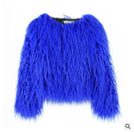 Разноцветное пальто из искусственного меха Boho, большие размеры, женские шубы сезон осень-зима; розовый цвет, искусственный пушистый мех, куртка fourrure bontjas - Цвет: Royal blue