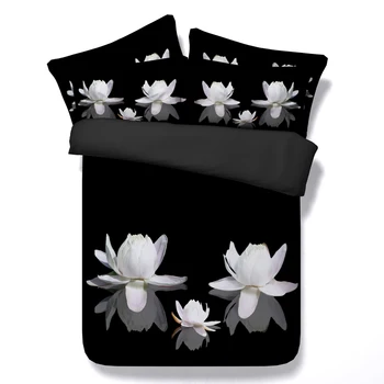 

Black and white bedding set 3D floral water lily duvet cover bed sheets twin queen super king size double linen bedspread quilt