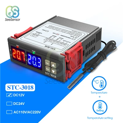 Двойной цифровой регулятор температуры Переключатель STC-3018 12 В 24 в 110 В 220 В по Цельсию и Фаренгейту C/F терморегулятор Термостат - Цвет: DC 12V
