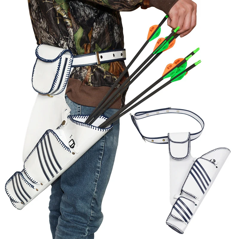 

1 Piece White Strap Archery Quiver 22 Arrows Quiver Simply Quick Waist Hanging Holder Arrow Case for Compound Bow Recurv