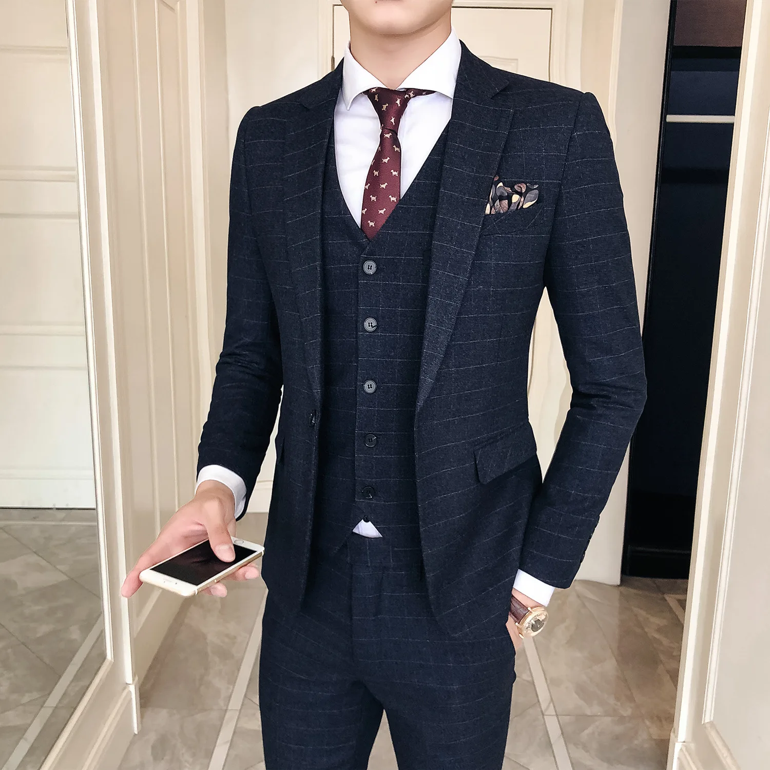 Костюм De Mariage Homme мужской Британский Стиль Тонкий однобортный костюм жениха свадебное платье