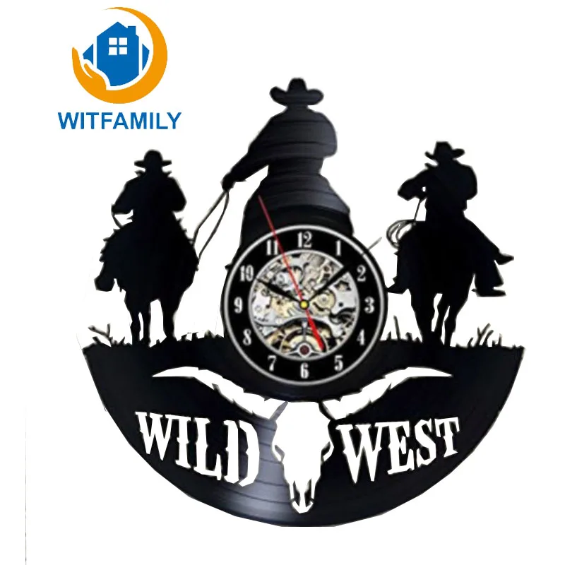 

Black Personality Fashion Walls Texas Cowboy Vinyl Cartoon Decorative Wall Clocks Single Side pointer