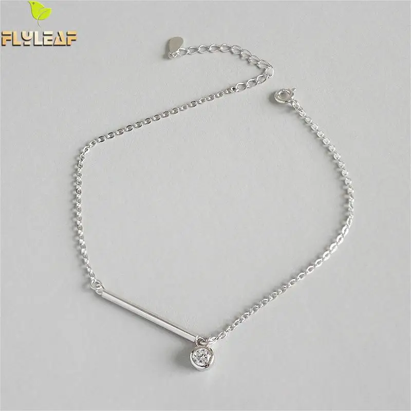 

Flyleaf 925 Sterling Silver Anklets For Women Simple Long round cubic zirconia fashion chain Ankle Leg Fine Jewelry Enkelbandje