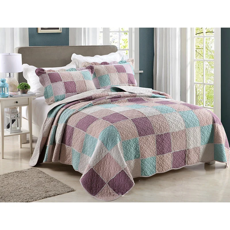 

CHAUSUB Soft Patchwork Quilt Set 3PCS Washed Cotton Quilts Quilted Bedspread Bed Sheets Pillowcase King size Coverlets Set
