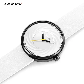 

SINOBI Fashion Military Watch Women New Creative Eddy Design High Quality Leather Strap White Watches Casual Relojes Para Mujer