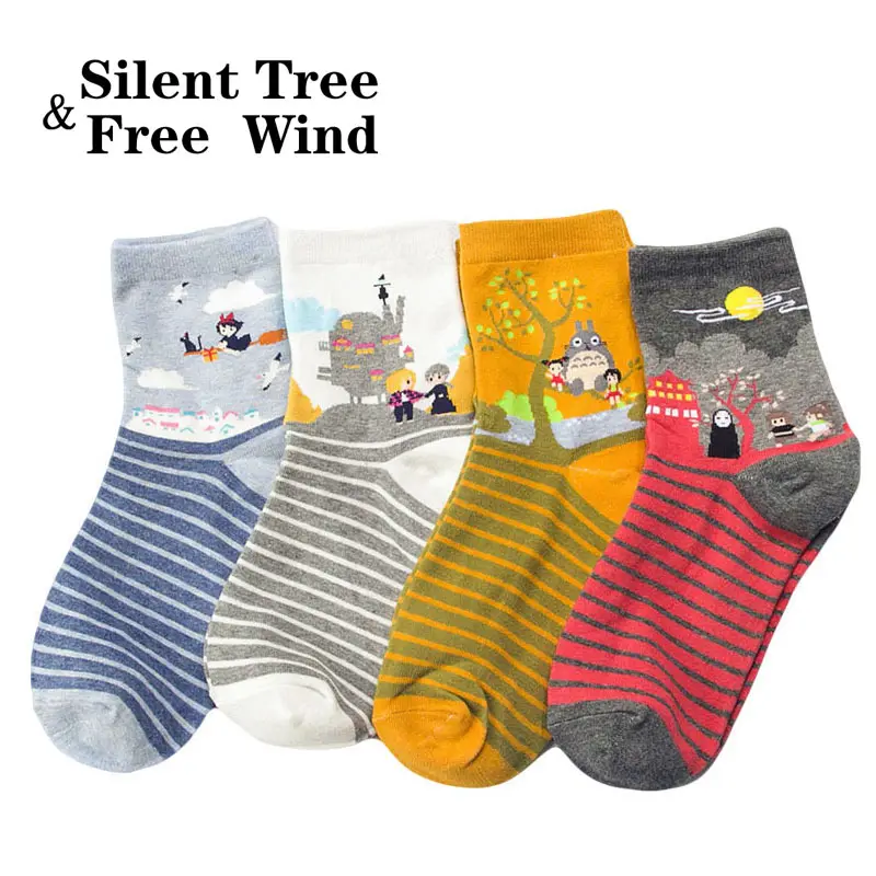 

Cute Cartoon Ghibli Miyazaki Anime Women Cotton Socks Harajuku Character Totoro Stripes Magic Girl Kiki Funny Crew Socks