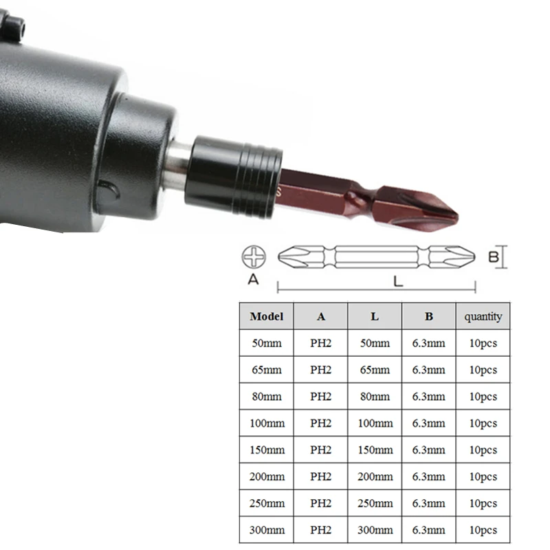 PENGGONG 10 шт. отвертка Биты 50-300 мм PH2 с магнитным S2 сплав сталь бит Phillips Набор электрические дрели электроинструменты