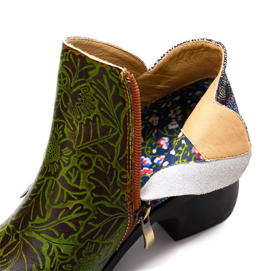 Mixed Color Print Genuine Leather Boots Women Shoes Handmade Flower Zipper Ankle Boots Spring Autumn Vintage Floral Female Botas (12)