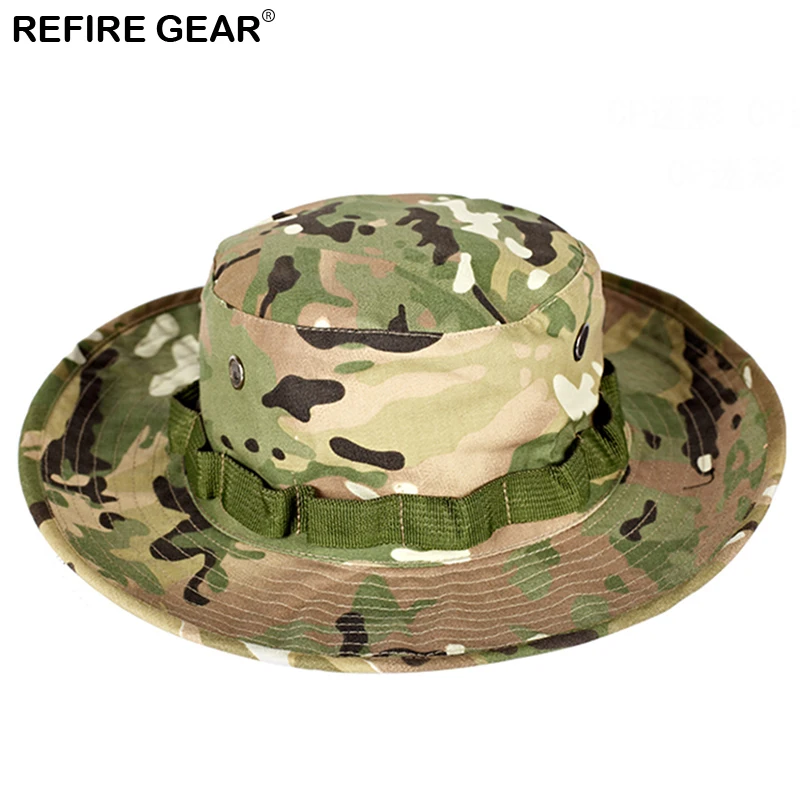 

Summer Outdoor Camouflage Bucket Hat Men Camo Wide-brim Fishing Boonie Hat Hiking Breathable Camping Hunting Airsoft Cap Hat