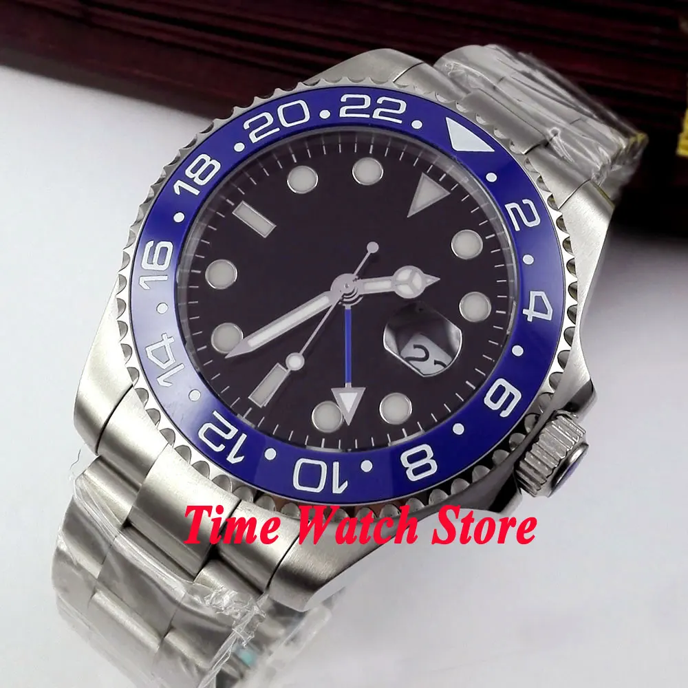 Bliger 43mm black Sterile dial Luminous blue Ceramic Bezel sapphire glass Automatic movement Men's watch 348 Bliger 43mm black Sterile dial Luminous blue Ceramic Bezel sapphire glass Automatic movement Men's watch 348