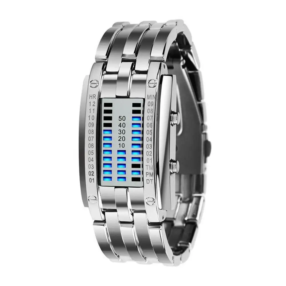 Watch Men\'s Future Technology Binary Hot Sale Black Stainless Steel Date Digital LED Bracelet Sport Women Watches - Цвет: Многоцветный