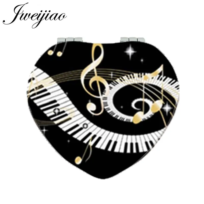 

JWEIJIAO Love Piano Keyboard Musical Note Heart Pocket Mirror PU Leather Compact Folding Makeup Mirrors for Friends Gifts