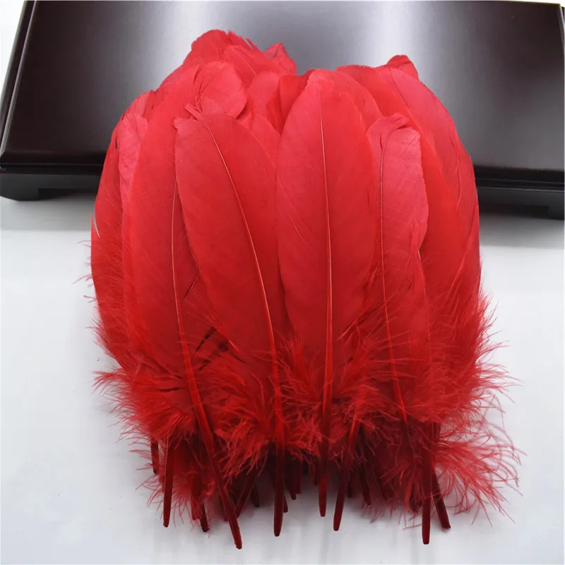 Жесткий полюс, натуральные гусиные перья для рукоделия, 5-7 дюймов/13-18 см, материал, аксессуары, сделай сам, свадебное украшение - Цвет: Red