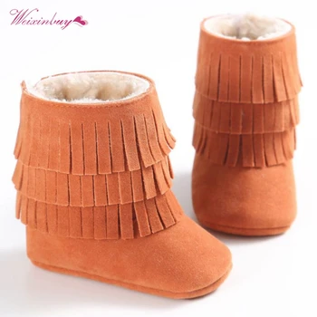 

Baby Girls Boys Autumn Winter Warm Moccasin Boots Newborn Fringe Shoes Infant Toddler Kids Soft Soled Anti-slip Booties QF