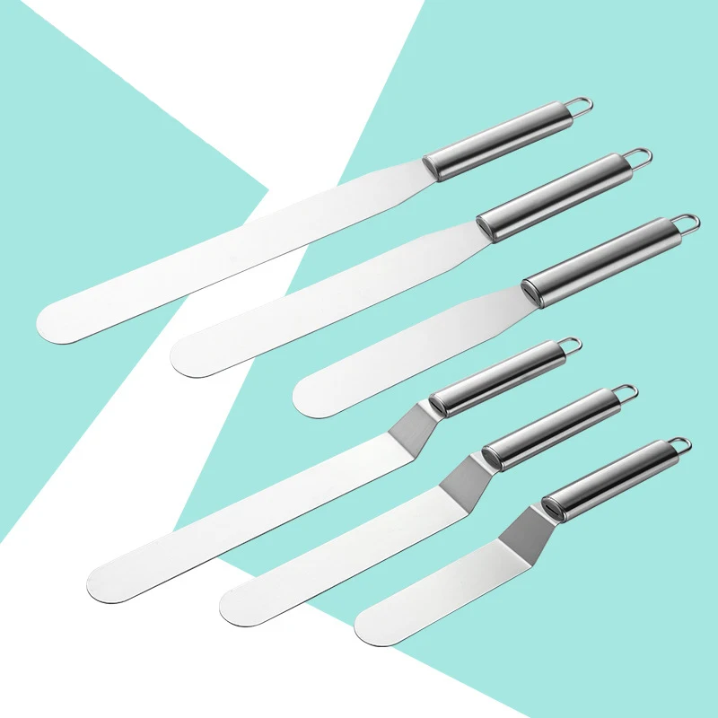 

6'' 8'' 10'' Stainless Steel Straight Curved Hangable Cake Cream Spatulas Scraper Knife Baking Pastry Tools Kitchen Gadgets