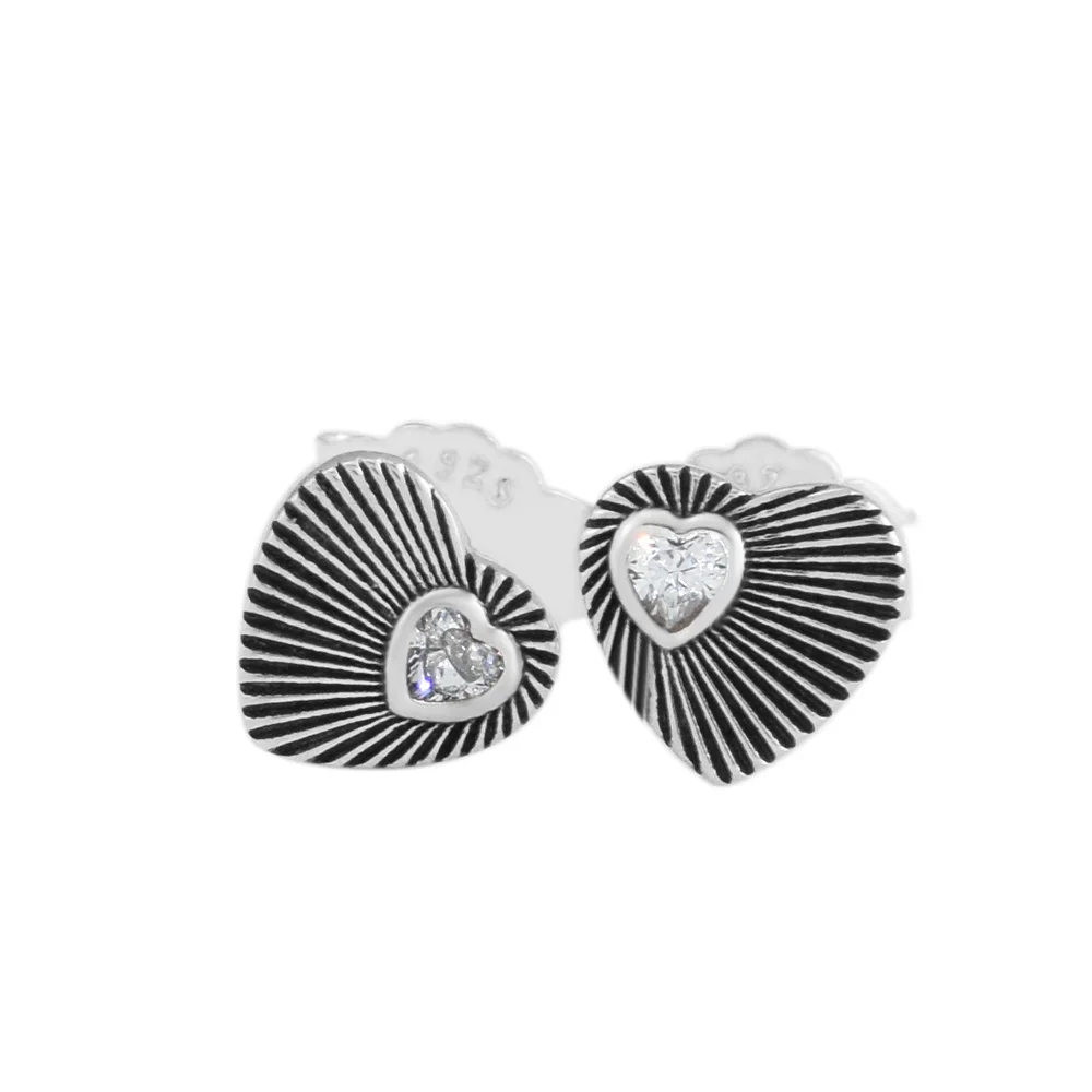 

Pandulaso Vintage Heart Fans Clear CZ Crystal Stud Earrings for Women 2018 New Summer Silver 925 Earrings Jewelry Charm Earrings