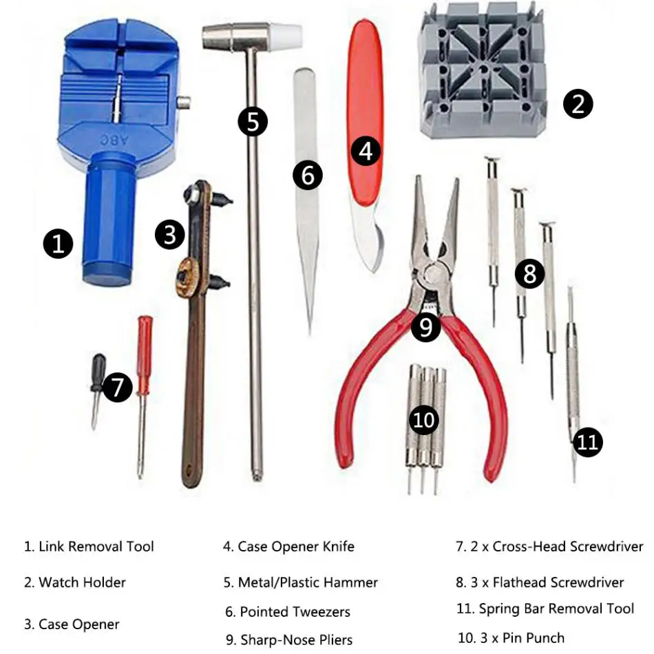 16 шт., инструменты для часов, запасные части для часов, набор инструментов для ремонта часов, инструмент для открывания часов, набор для снятия штифта, пружинный стержень, инструменты для часового дела, хорошее качество