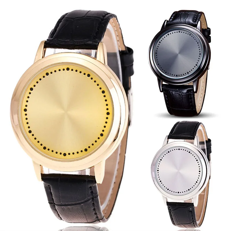 

Lovers Personality Minimalist Leather Normal Waterproof LED Watch Smart Electronics Casual Watches Men Women Couples Watch
