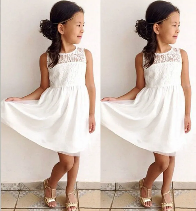 Buy Summer Lace White Kids Girls Sleeveless Dresses