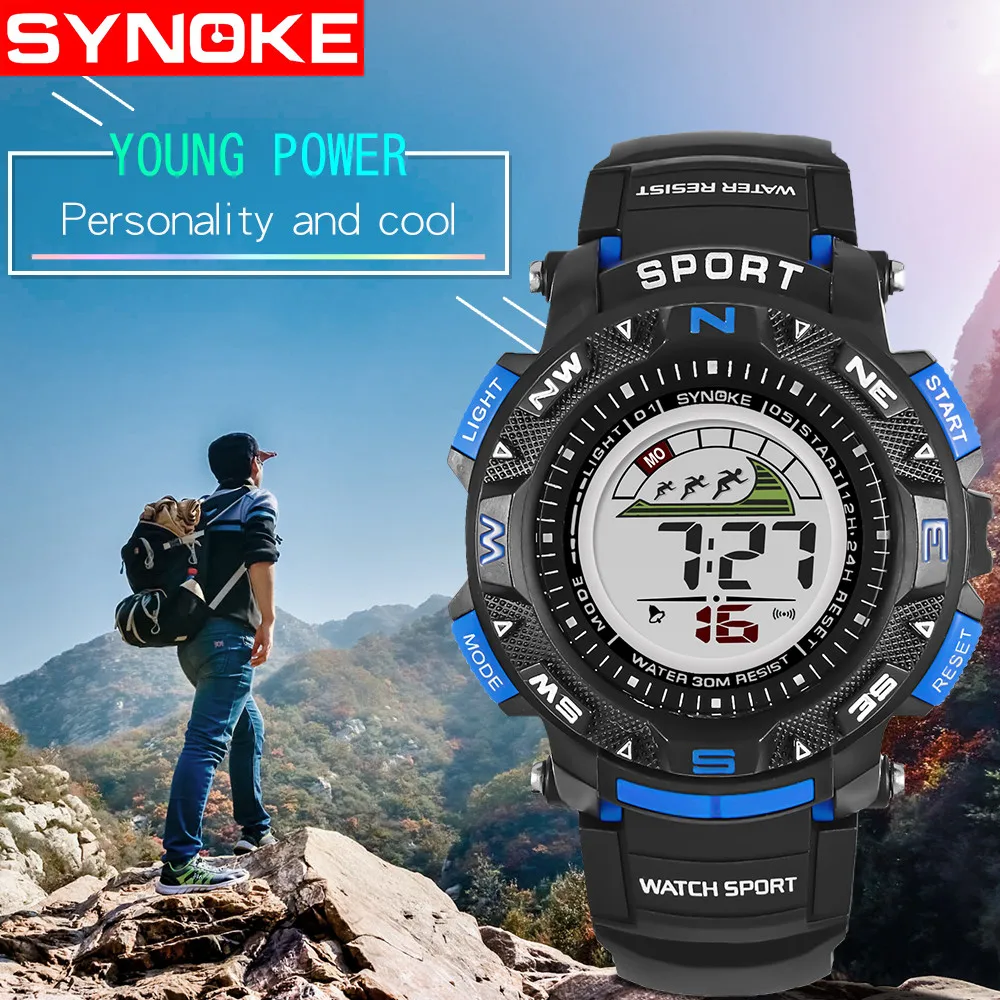 SYNOKE для мужчин часы Multi-function 50 м водостойкий Светодиодный Двойного действия спортивные часы relogio masculino цифровой человек электронные часы
