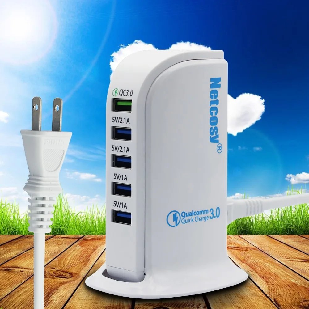 

Netcosy Quick Charge QC 3.0 QC 2.0 5-Port USB Wall Charger Dual Fast Charge Travel Adapter Charger for Samsung iPhone Xiaomi LG