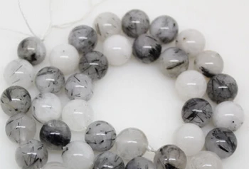 

Miss00332 wholesale lot 5strand 10mm natural Black Rutilated Quartz loose round beads gem strand 15.5"long