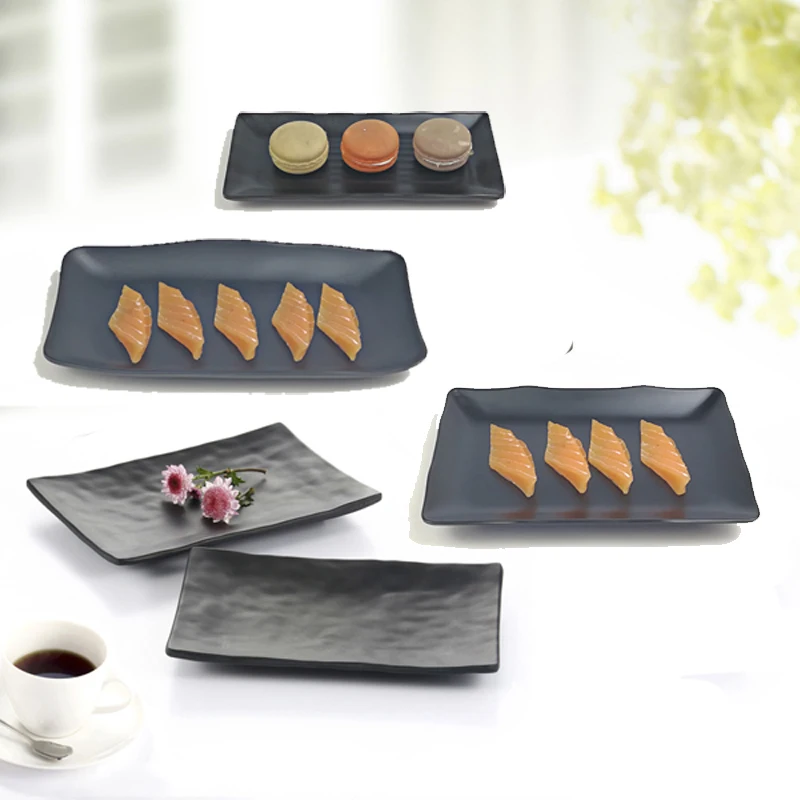 

A5 Melamine Porcelain Imitation Black Frost Rectangle Plate Dinnerware Dinner Plate Japanese Sushi Dish Dessert Plate Tableware