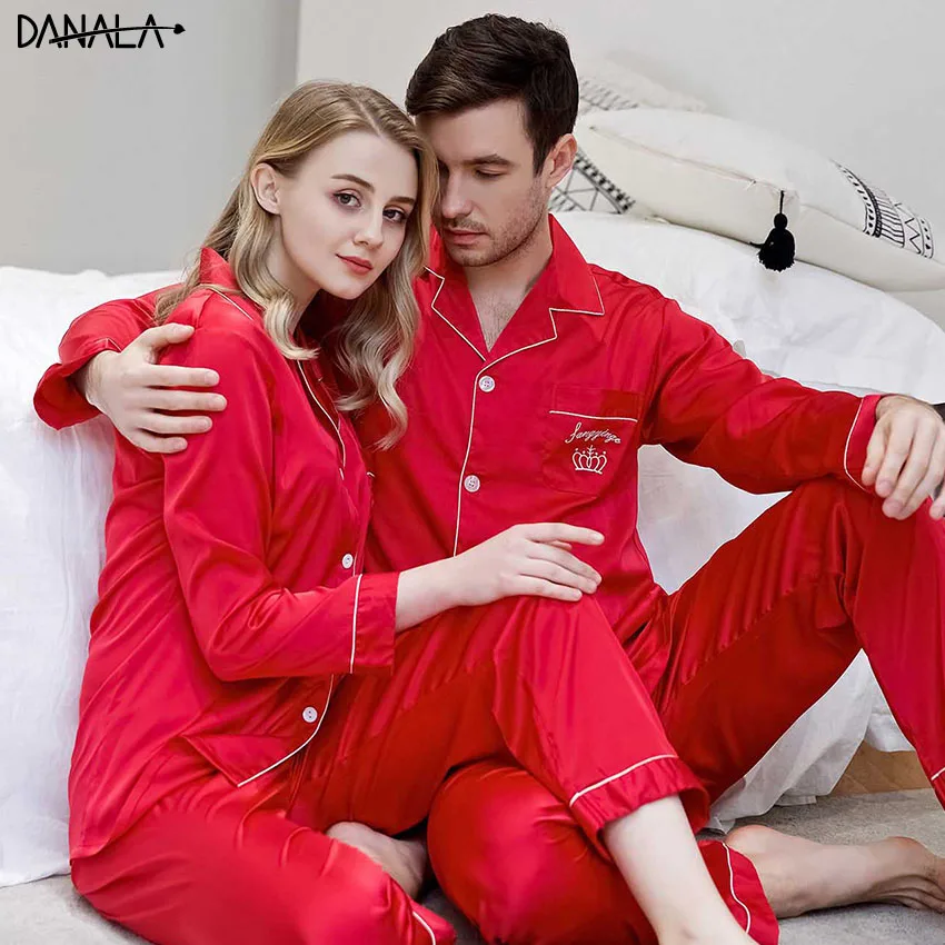 DANALA парная Пижама наборы для ухода за кожей шелковый атлас Vogue Твердые простой освежающий пара пижамы для женщин дома костюмы но