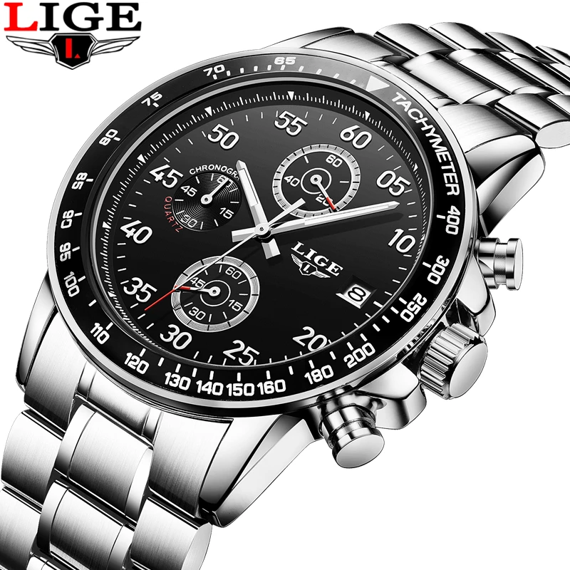 

relogio masculino LIGE Mens Watches Top Brand Luxury Sport Quartz Watch Men Business Full stainless steel Waterproof Wristwatch