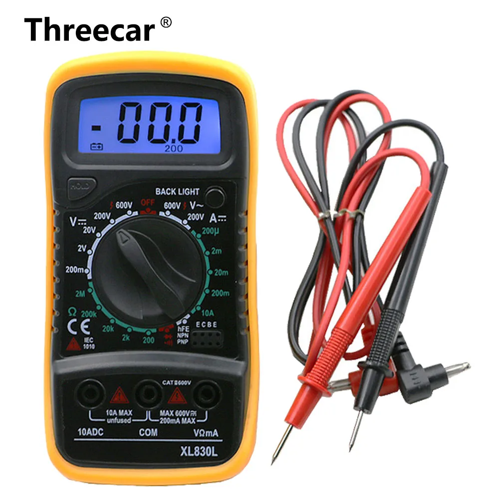 

Portable Digital Multimeter Blue Backlight AC/DC Ammeter Voltmeter Ohm Tester Meter XL830L Handheld LCD Multimetro for Car Radio
