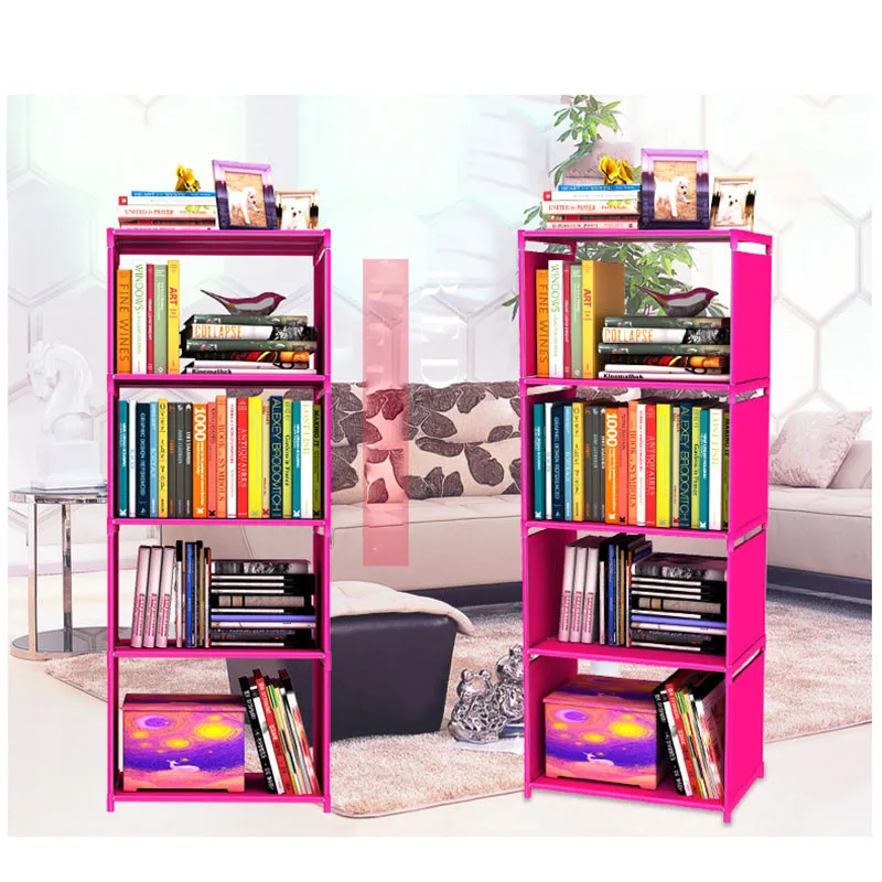 

New Four-layer Bookshelf non-woven Steel pipe structure Easy install Removable bookcase Dormitory Bedroom Storage shelf D4