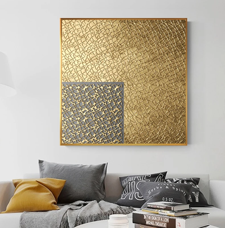 

Black And Gold Canvas Painting Abstract Square Poster Print Fashion Wall Art Cuadro Decorativo For Living Room Studio Simplicity