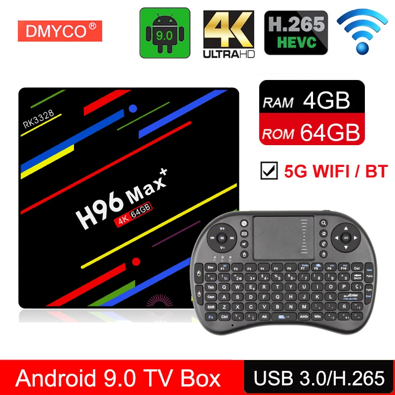 H96 MAX Plus + Android 9 0 tv Box 4G ram 64G rom RK3328 четырехъядерный 64 бит 2 4/5G WiFi LAN смарт-медиаплеер