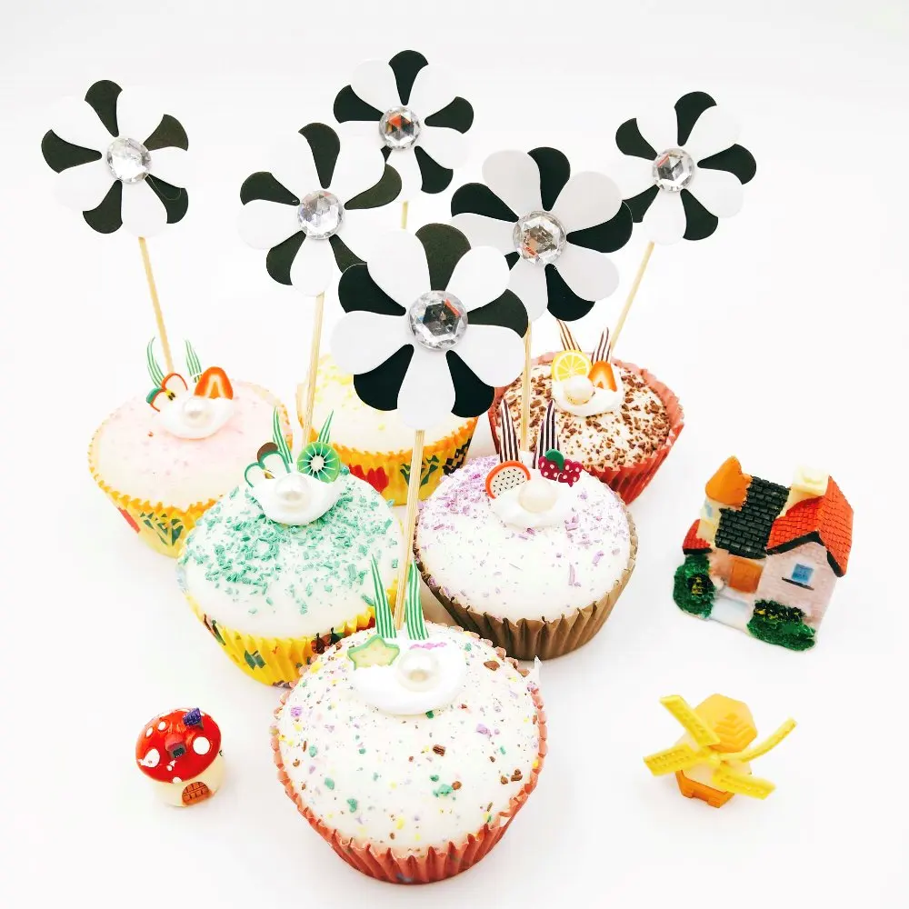

6pcs Flower Black white shapped Wedding Birthday Party Gift Cake Inserted Card with Toothpick Cake Decoration for cupcake