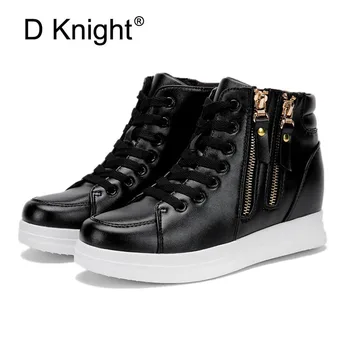 

Fashion Height Increasing Women Shoes Zip White Black Women Casual Platform Pumps Shoes Young Girl Autumn High Heels Ankle Boots