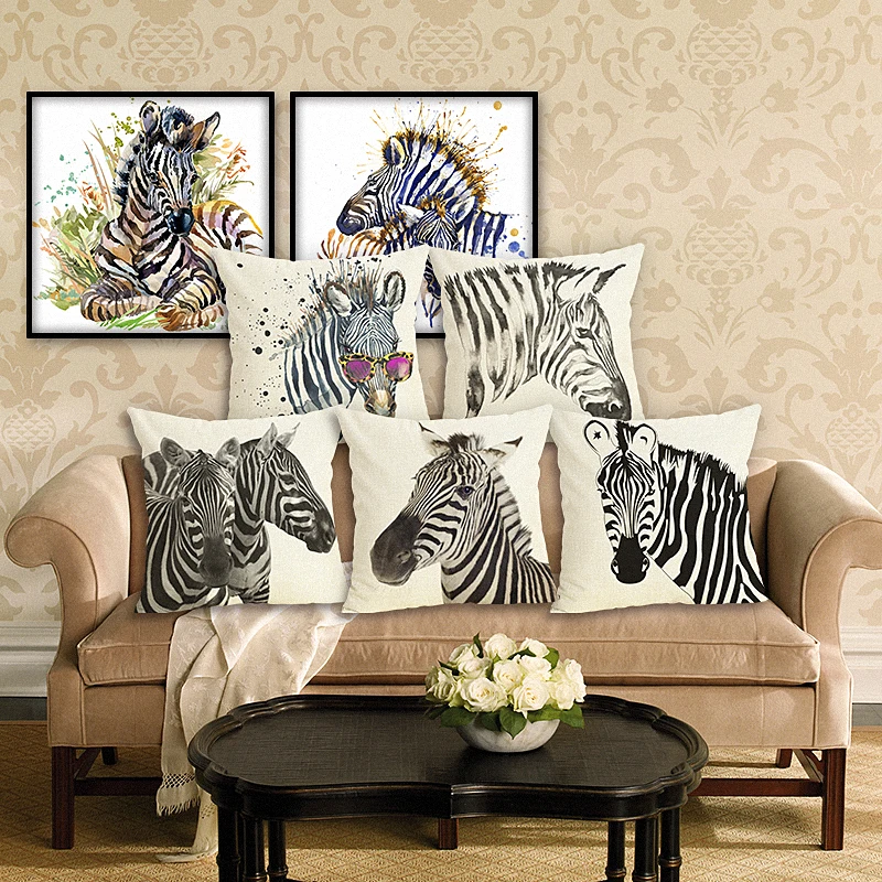 

New Home Decor zebra Style Printed Cushion Cover Linen Pillowcase Decorative Throw Pillow Cover for Sofa Cushion Case