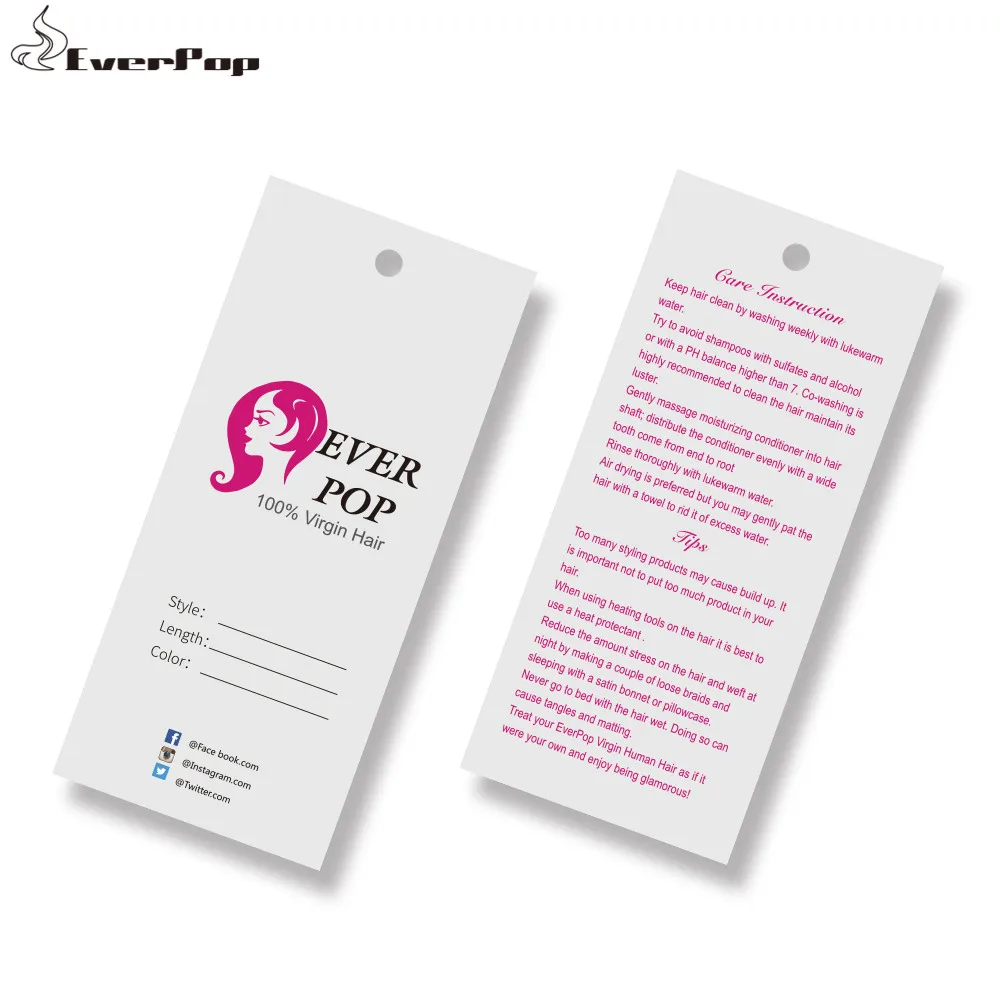 100pcs Custom Shop Name Virgin Hair Extension Brand Hang Tags