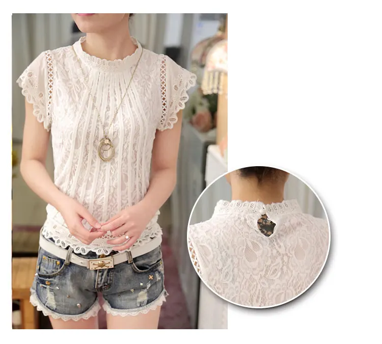 Short Petal Sleeve Floral Lace Tops Chiffon Blouse Shirt (Us 2-16)