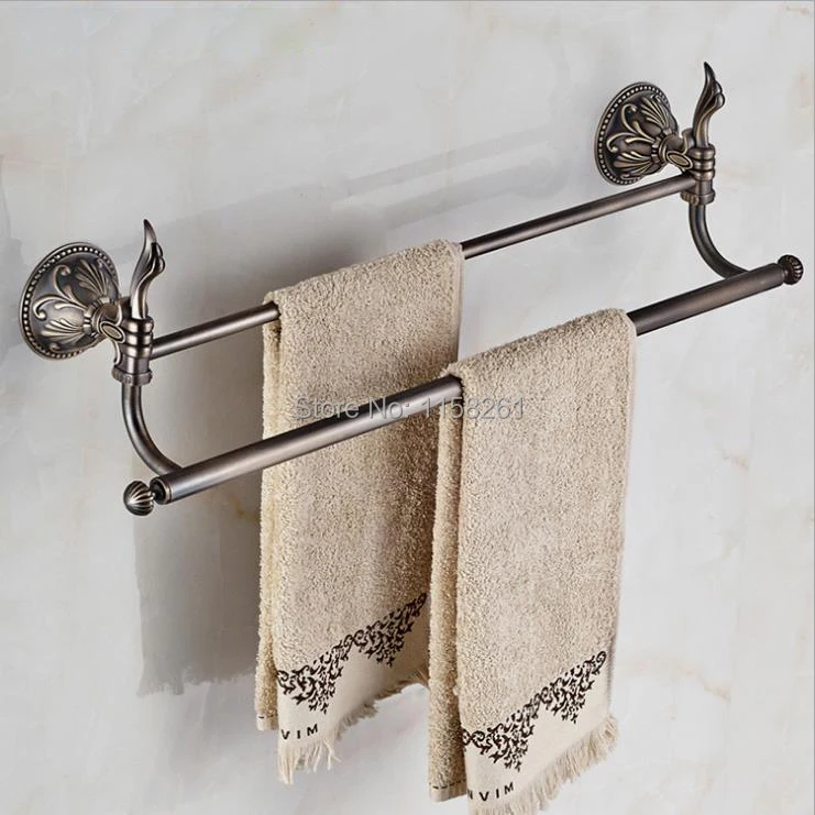 Free Shipping Bathroom Accessories Products Solid Brass Zinc Titanium Antique Double Towel Bar Towel Holder Rack