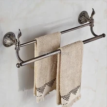 Free Shipping Bathroom Accessories Products Solid Brass Zinc Titanium Antique Double Towel Bar Towel Holder Rack
