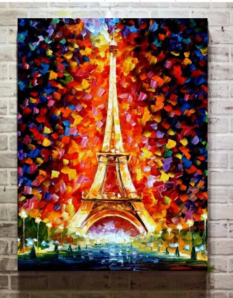 Peint à la main Peinture À L'huile Couleur Nuit Paris Tour