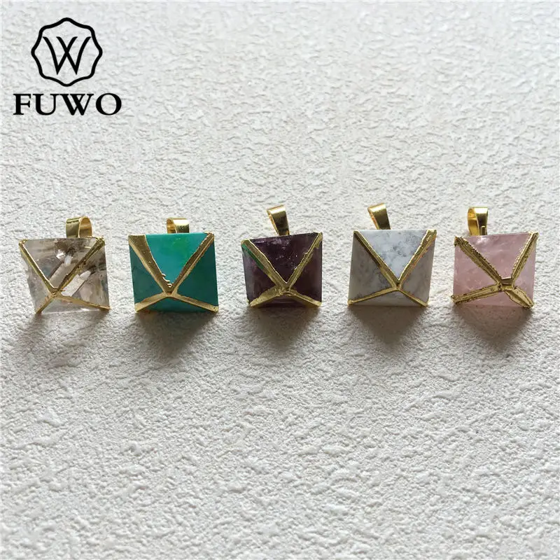 FUWO Wholesale Small Size Pyramid Pendant With Golden Plated Edge Accessories For Women Jewelry Making 5Pcs/Lot PD208