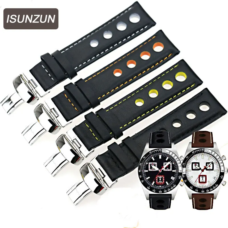 

ISUNZUN Men's Watch Strap For Tissot 1853 T044 PRS516 T91 T021 20mm Special Black Leather Watch Band Free Shipping