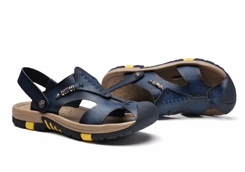 ODMORP/Новая Летняя обувь; мужские кожаные сандалии; коричневые повседневные пляжные сандалии; шлепанцы; модные дизайнерские сандалии мужские на плоской подошве