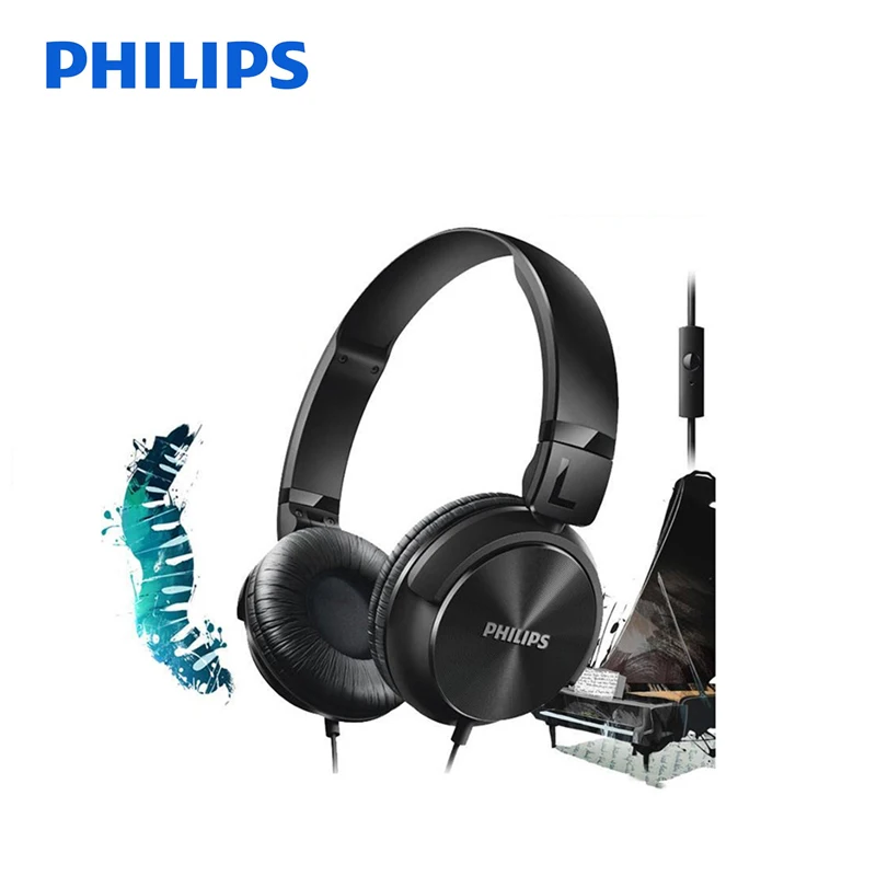 Philips Профессиональный SHL3065 наушники с шумоподавлением стерео Бас провод управление микрофон оголовье дизайн для Galaxy S9 - Цвет: Black