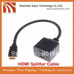 Бесплатная Доставка! 2 шт./лот HDMI штекерным 2x HDMI Женский Splitter Y кабель, HDMI Splitter кабель 1 Мужской до 2 Женский