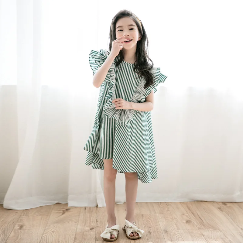 

Brand Baby Princess Dress New 2019 Girl Striped Dress Toddler Children Summer Dress Cotton Loose Ruched Asymmetrical Cute,#5069