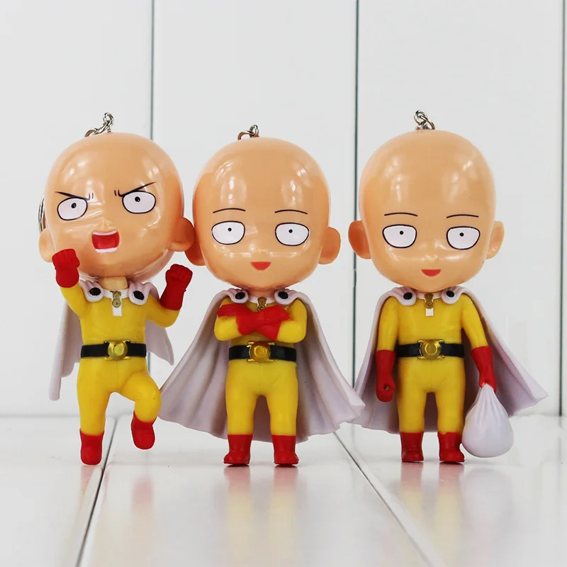 

4" 10cm 3Pcs/Lot New Anime One Punch Man Saitama Sensei PVC Figure Metal Keychain Toys Pendant Toys Collectible Gift for Kids